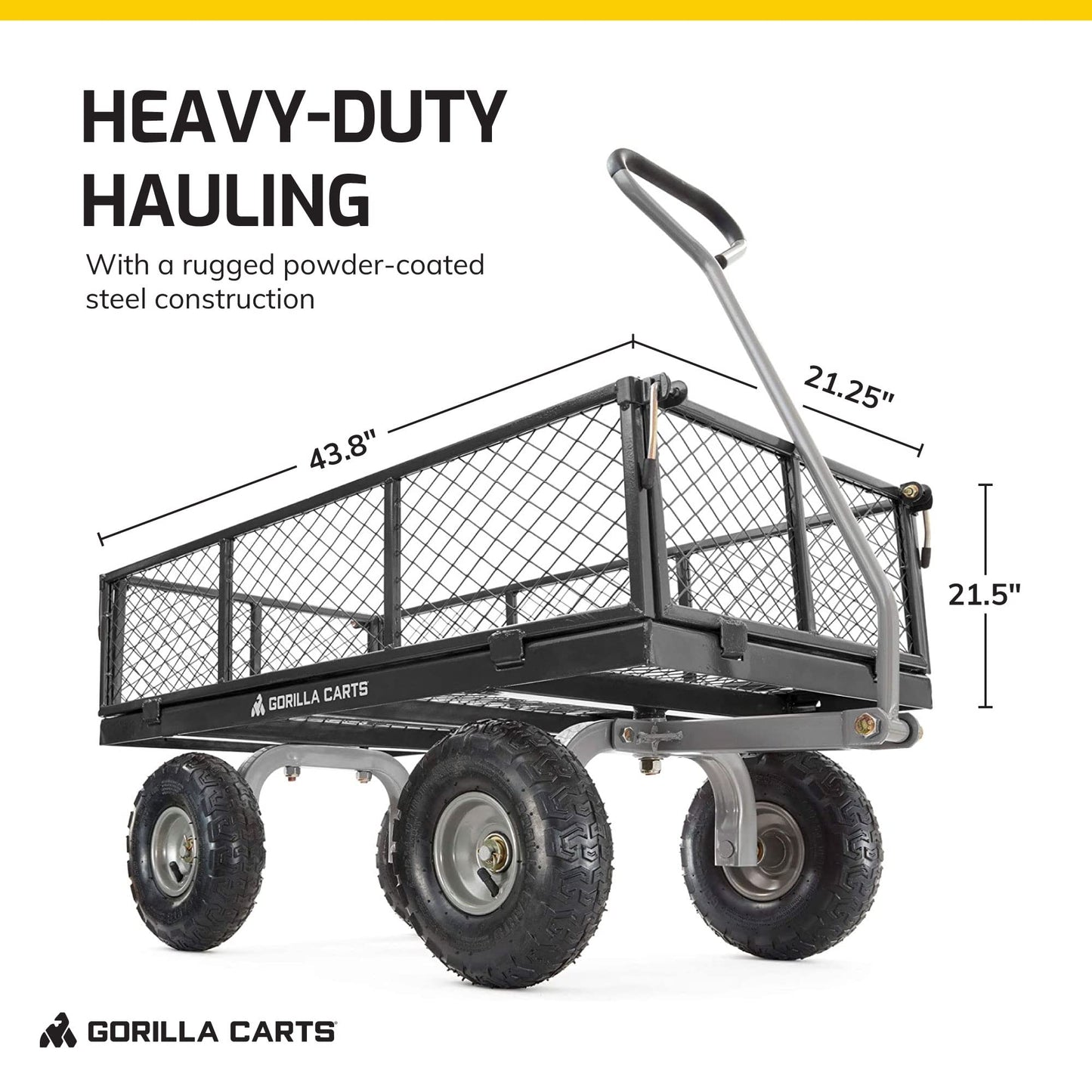 Gorilla Cart Large 800lb / 350 kg Capacity Solid Steel Outdoor Garden Multi-Use Hauling Utility Wagon Cart with Balanced 4-Wheeled Design and 10-Inch Pneumatic Tires, Black