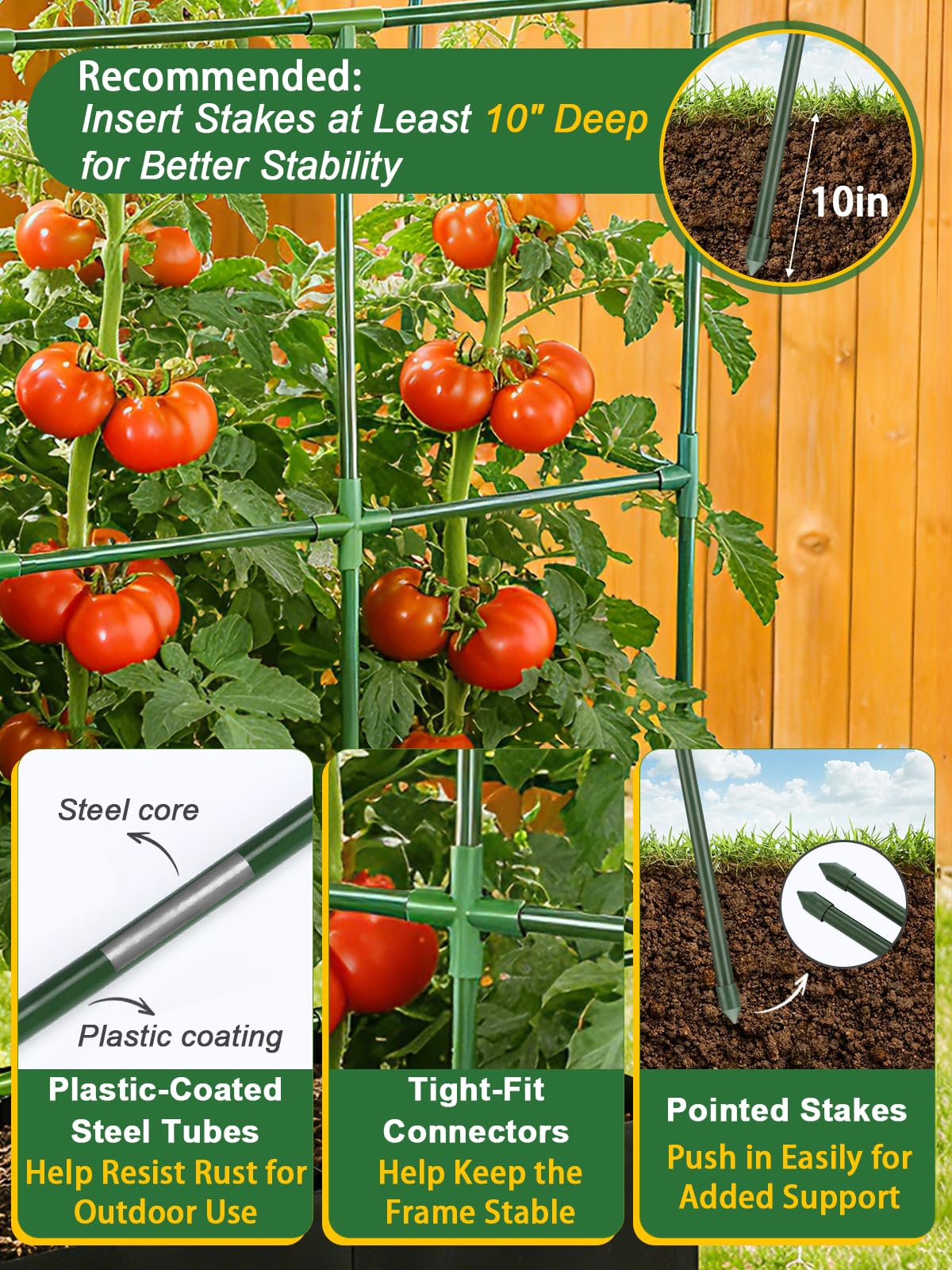 Tomato Cage with 3 Compartment 51 Gallon Grow Bag - 47" L × 15.7" W × 45" H Heavy Duty Square Tomato Planter Trellis, Easy to Assemble, for Garden Patio Balcony Climbing Vegetables Flowers Fruits
