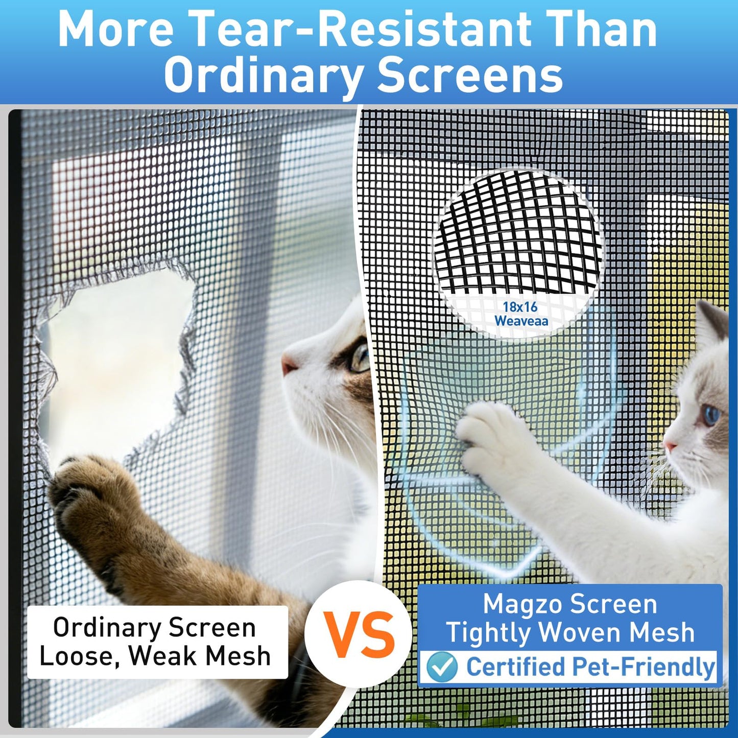 MAGZO Window Screen Replacement Mesh Roll, 92IN x 100FT Heavy Duty Polyester Mesh (82g/m²), UV-Resistant & Pet-Proof, Easy to Cut for Door Repair, Patio, Porch, Backyard, Garden, Non-Deformable