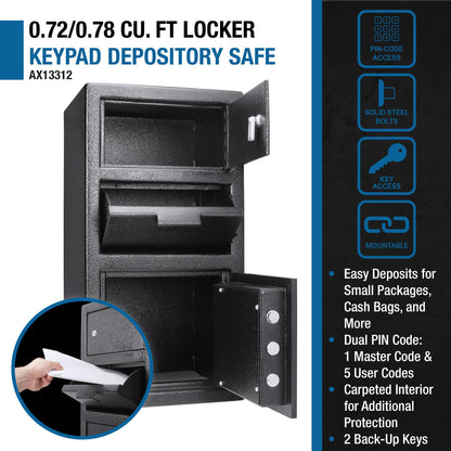 Barska Advanced Digital Keypad Compact Depository Drop Safe with Master Code + 5 Codes & Dual User Mode, Black, 0.72/0.78 Cubic Ft