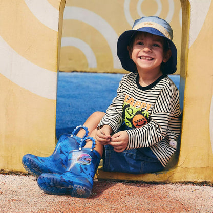 EUXTERPA Light Up Wellies for Boys Girls, Boy Dinosaur Kids Welly Boots Children Wellingtons Waterproof Boots with Handle Size 9 UK Child