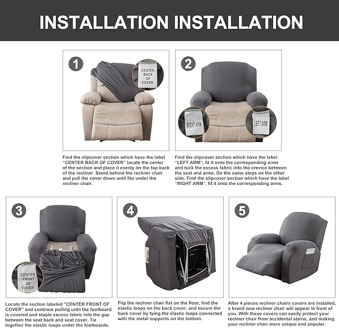 Genina Recliner Chair Cover, Stretch Reclining Chair Covers, Recliner Sofa