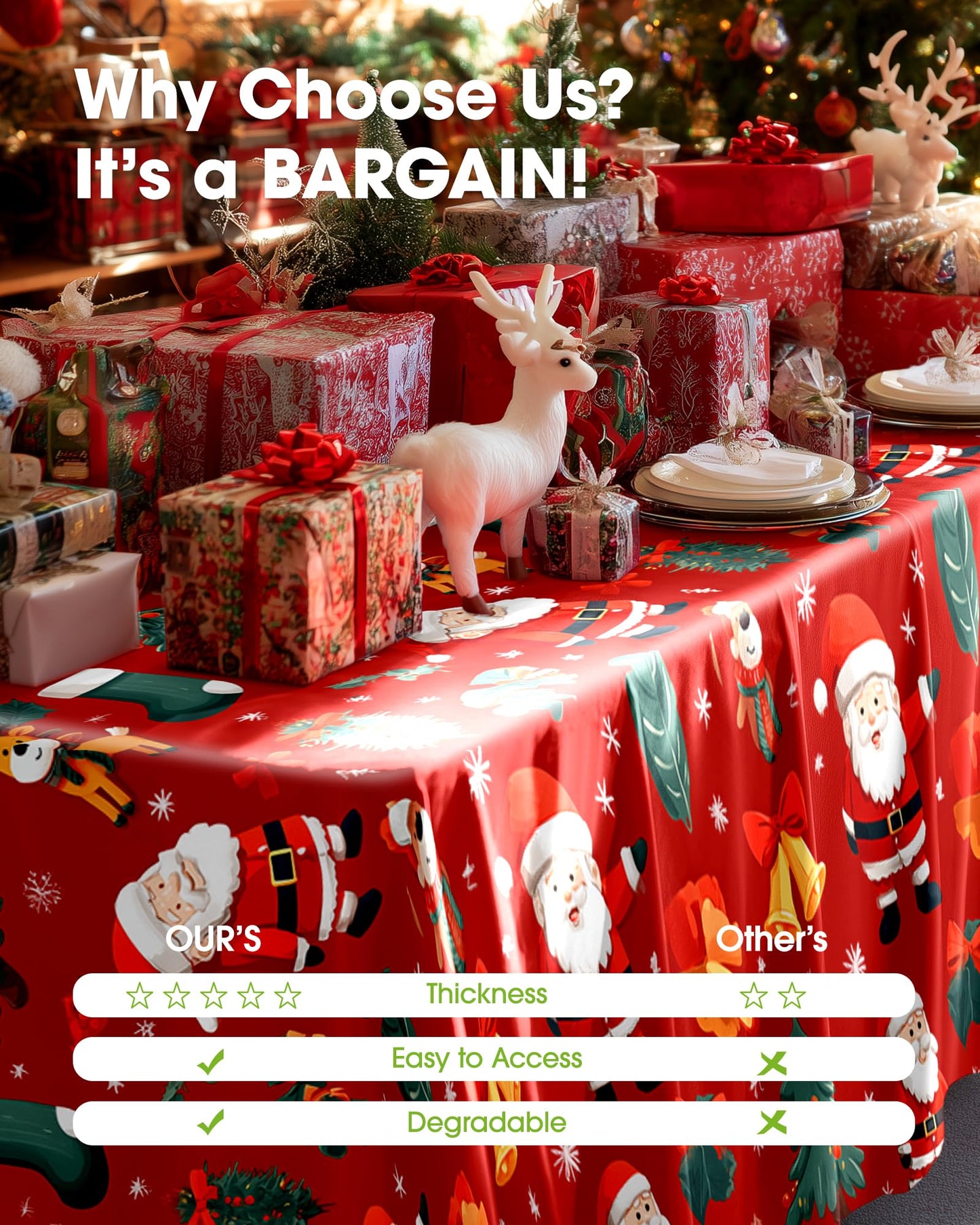 Pureegg Plastic Table Cloth Disposable 10 Pack, 54 x 108 Inch Table Cloths for Parties, Decorative Tablecloths for Rectangle Tables, Christmas Tablecloth Plastic, Leakproof & Sturdy, Christmas Red