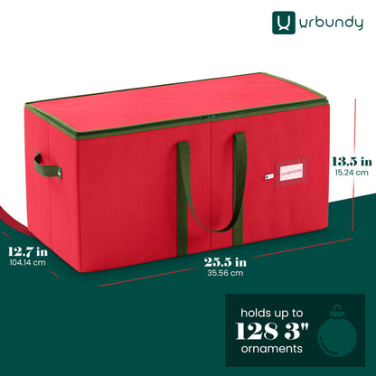 URBUNDY Christmas Ornament Storage Box - Red, Fits 128 Ornaments - Organizer With Dividers & Handles