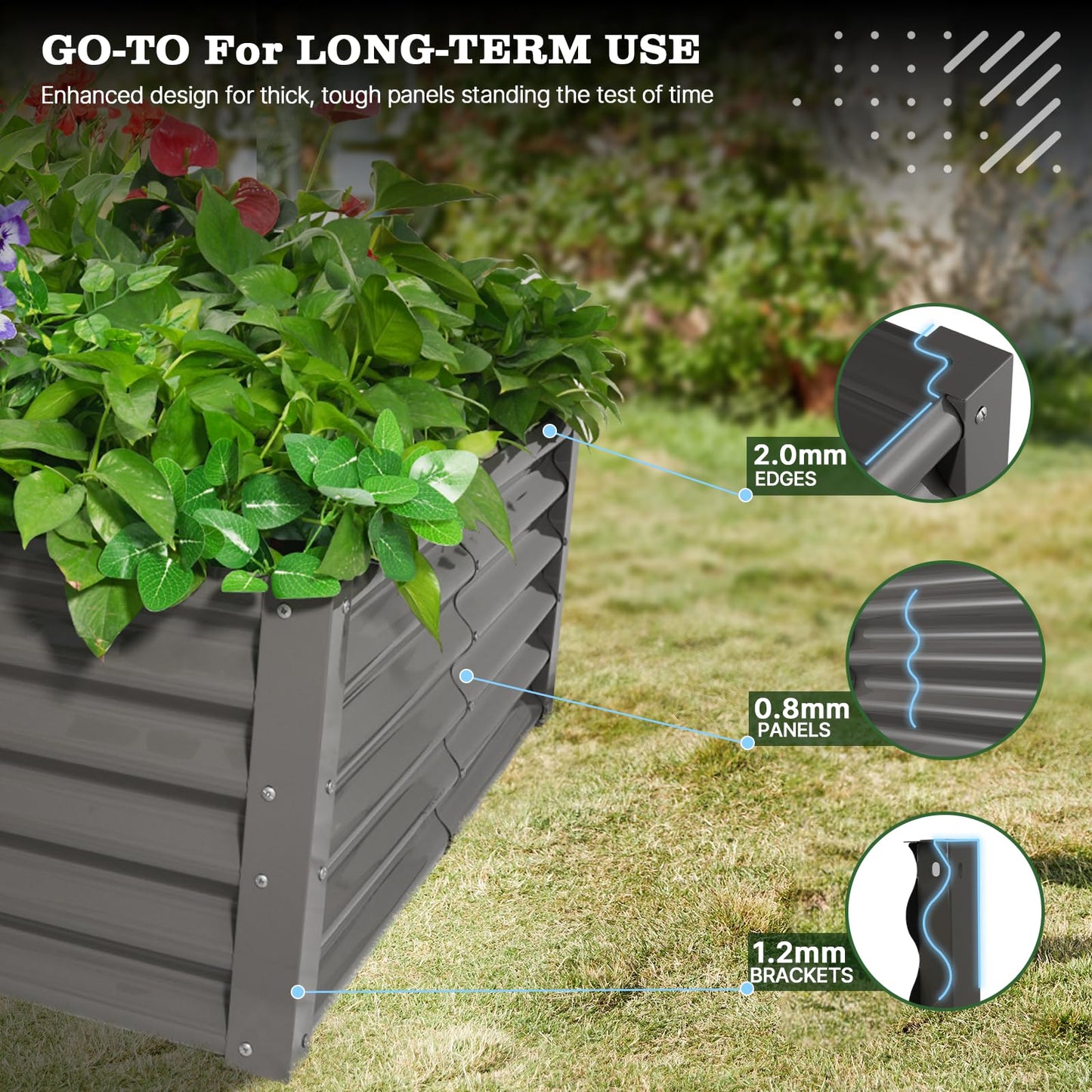 A ANLEOLIFE 12-Piece 18 Inch Tall Raised Garden Beds Kit, L-Shaped, Square & Rectangular Metal Planters for Flexible Backyard Layouts, Quartz Grey