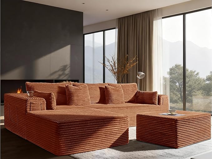 108" Cloud Sectional Couch, Comfort U Shaped Boneless Couch