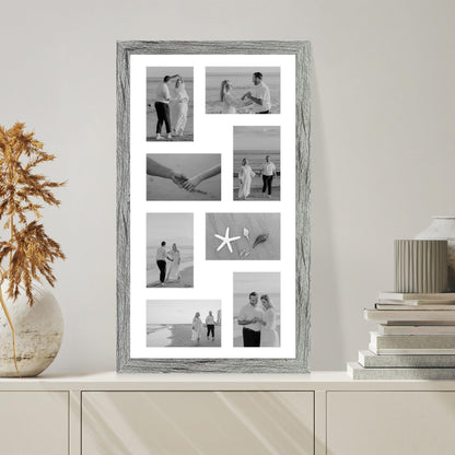 Hongkee 12x22 Picture Frame Set of 2, Grey with Glass Collage Frame, Display Eight Opening 4x6 Photos With Mat or 12 x 22 Newspaper Without Mat - Horizontal or Vertical Wall Mounting