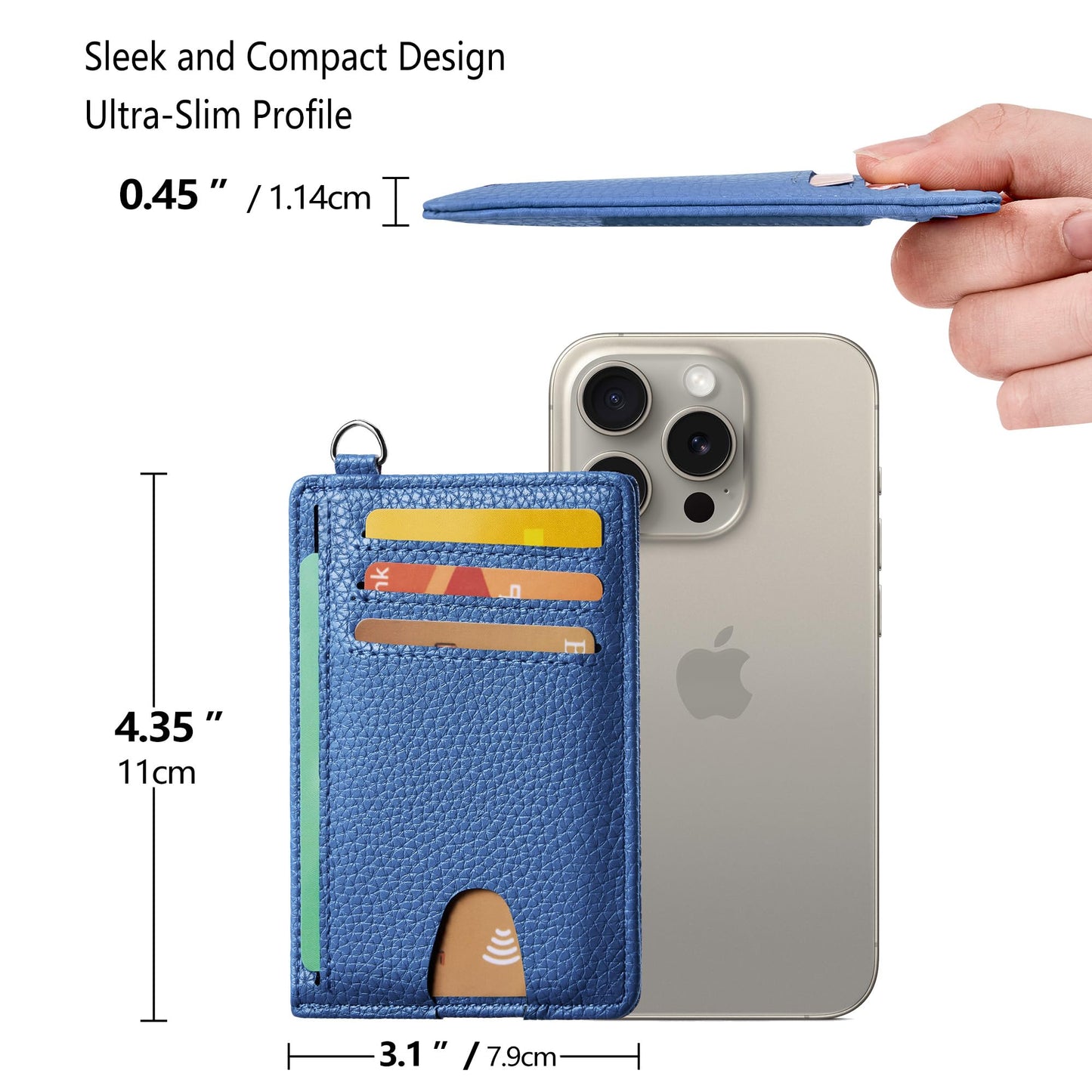 Mayski Slim Wallet, Credit Card Holder for Women, Minimalist Front Pocket RFID Blocking Card Cases, Small Wallet Women Men(Litchi Ocean Blue)