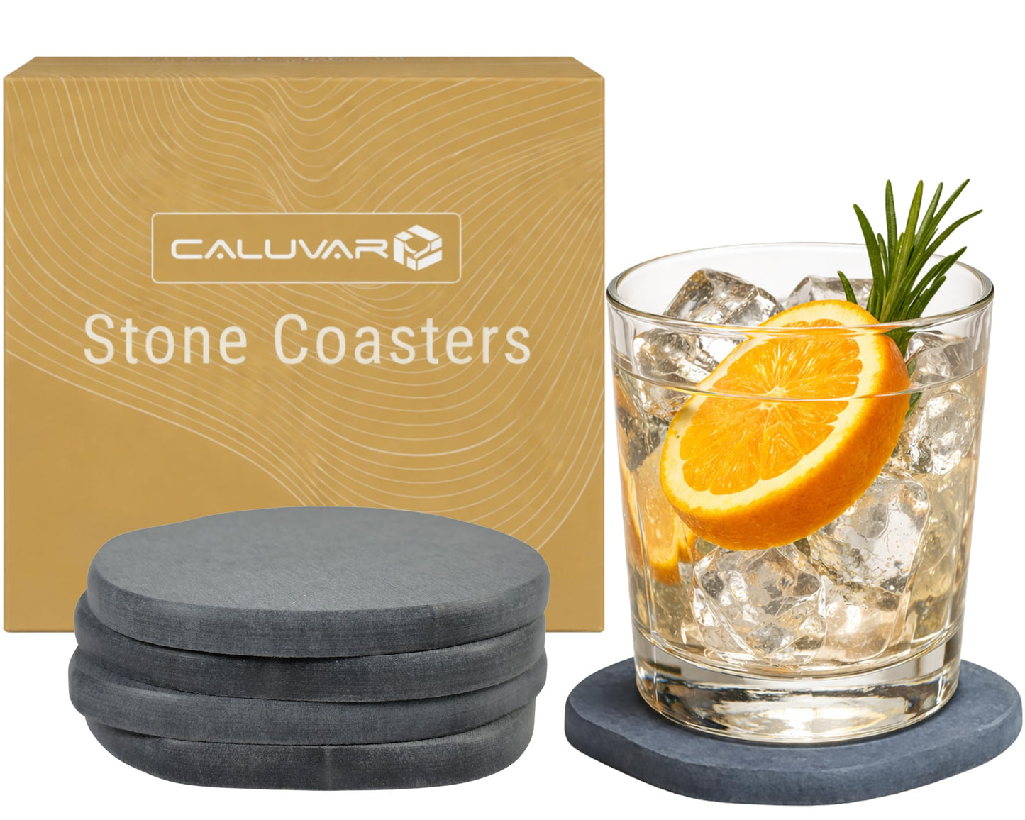 Stone Coasters Slate Set of 4, Absorbent Diatomaceous Earth Coasters for Drinks, Small Plant Coaster, Modern Gray Home Decor, Birthday Gift for Him, Fast Absorbing Diatomite Coaster, Stone Coasters
