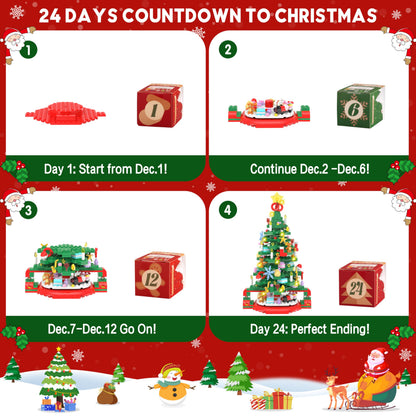 Alagoo Advent Calendar 2025 Christmas Tree Building Set with LED Light, 24 Days Christmas Countdown Calendar Christmas Tree Building Blocks, Xmas Gifts for Adults Teens Kids