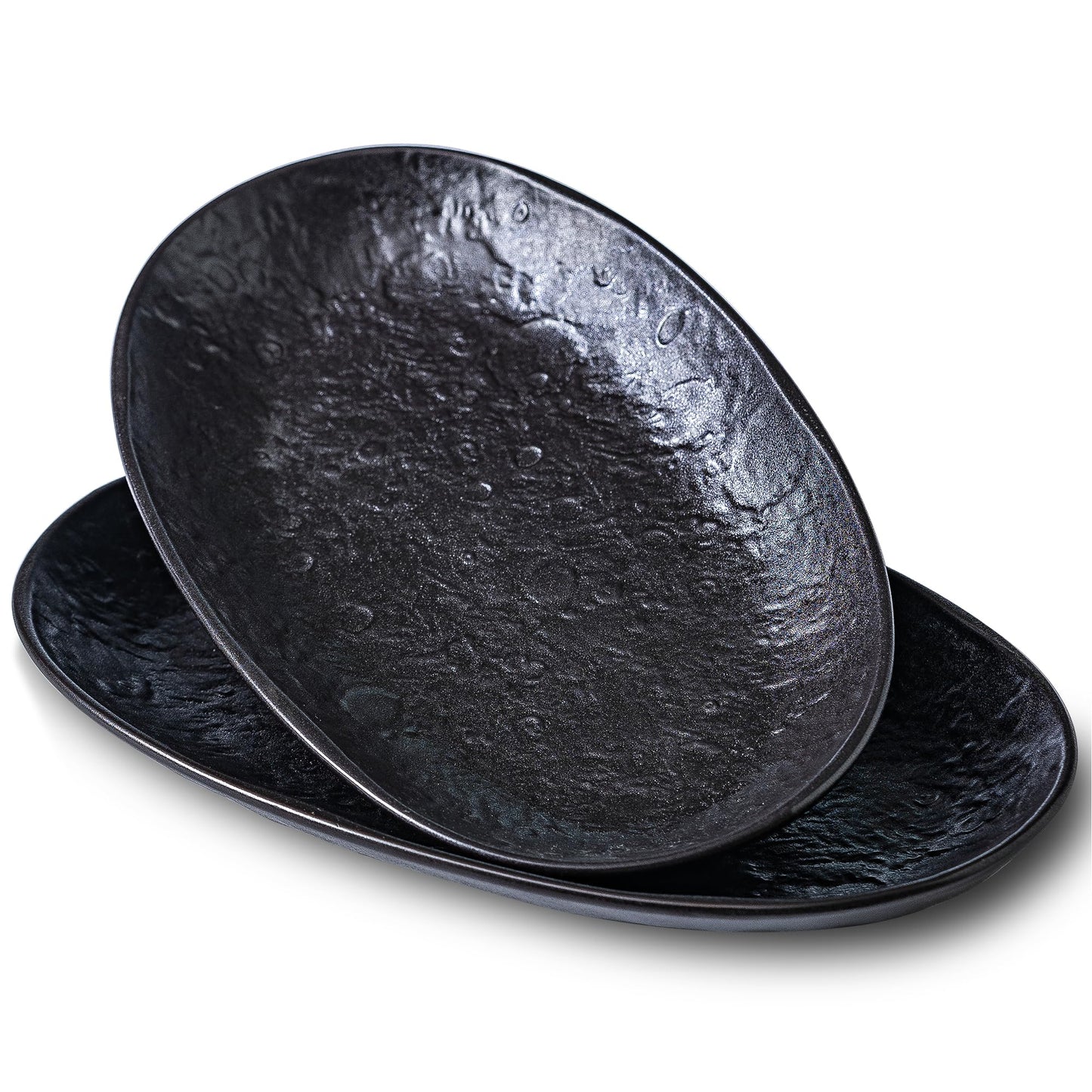 Caigmo Serving Platter Oval Plates Premium Ceramic 12-Inch Set Serving Dishes for Entertaining– Textured Matte Finish | Modern Dinnerware for Elevated Dining (2-Pack Black)