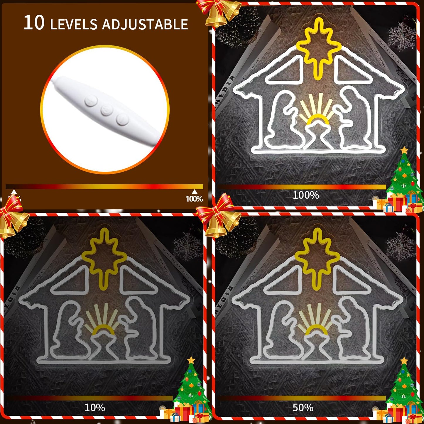 Vveikea Christmas Neon Sign Lighted Nativity Scene Led Sign Light Up Nativit Scene Indoor Jesus Lights Nativity Window Lights Led christmas Window Decorations