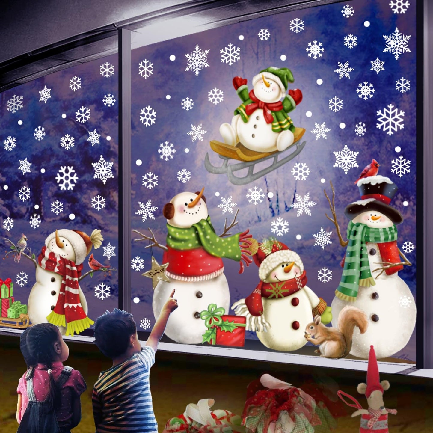 Christmas Snowflake Stickers，Snowman Decals，Window Stickers for Windows Glass，Winter Window Cling，Christmas Decorations Holiday,Christmas Window Clings (Snowman)