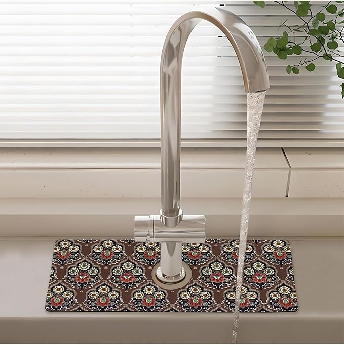 Patterned Sink Faucet Mat Kitchen Splash Guard Super Absorbent Drying Mat