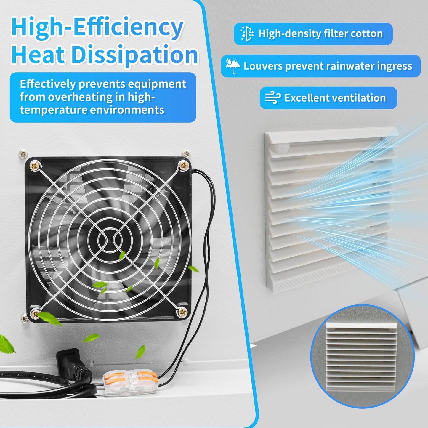 Pond Aerator Weatherproof Outdoor Cabinet, 20"W*15.35"D*18.89"H with Plug Socket and 110V Cooling Fan, Suitable for Pond Aerators and Air Pumps (Light Gray)