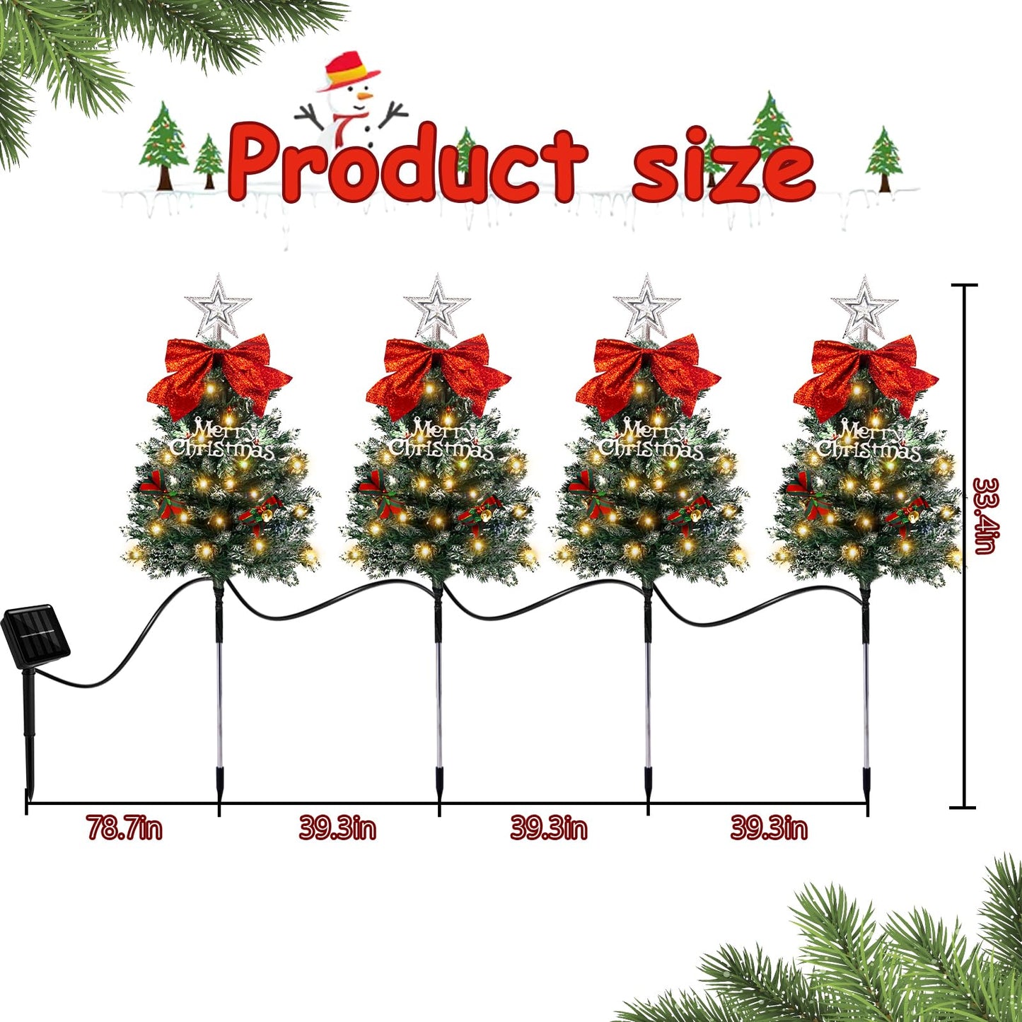 TAILERRI Christmas Tree Solar Pathway Lights, Waterproof Outdoor Decorations, Mini Xmas Tree Stake Lights with DIY Ornaments for Garden, Yard, Porch (Snowy Tree, 4 Pack)