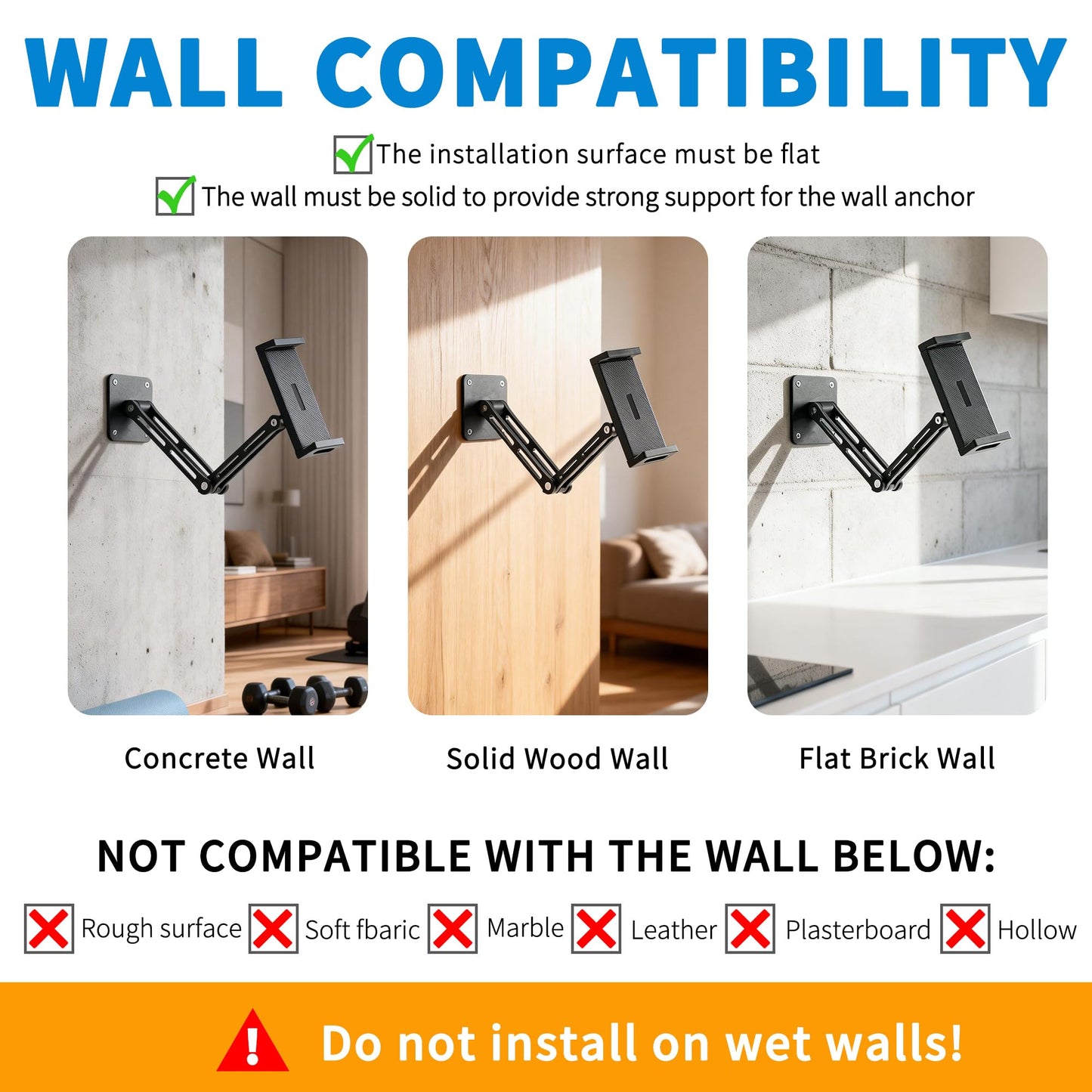 Bestoct Tablet Wall Mount Holder for iPad, Aluminium Foldable Arm, Used in Kitchen, Under Cabinet, Home Gym, for iPad Pro/Air/Mini/Samsung Galaxy Tab/4.7-13" Phones & Tablets (Up to 13")