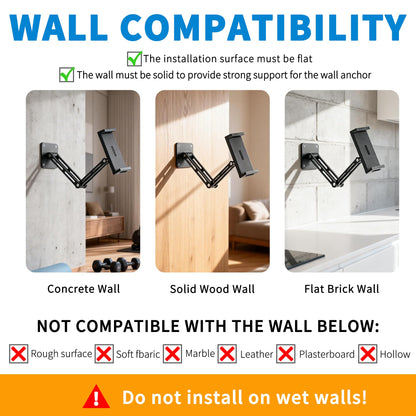 Bestoct Tablet Wall Mount Holder for iPad, Aluminium Foldable Arm, Used in Kitchen, Under Cabinet, Home Gym, for iPad Pro/Air/Mini/Samsung Galaxy Tab/4.7-13" Phones & Tablets (Up to 13")