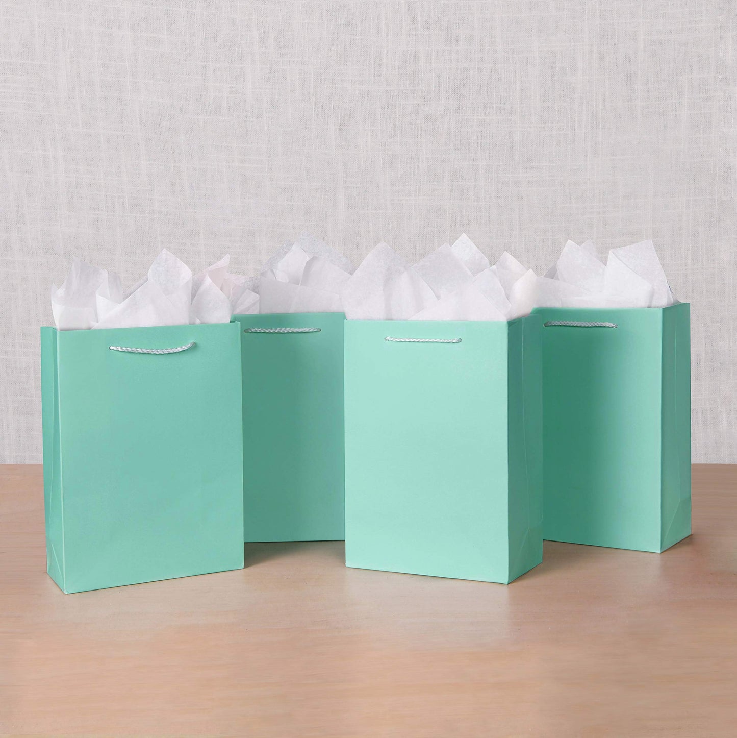 SHIPKEY 10 Pack Aquamarine Green Gift Bags with Tissue Paper | 8x4x11inch Bridesmaid Gift Bag, Wedding Paper Bag, Medium Shopping Bags for Gifts (20x10x28cm)