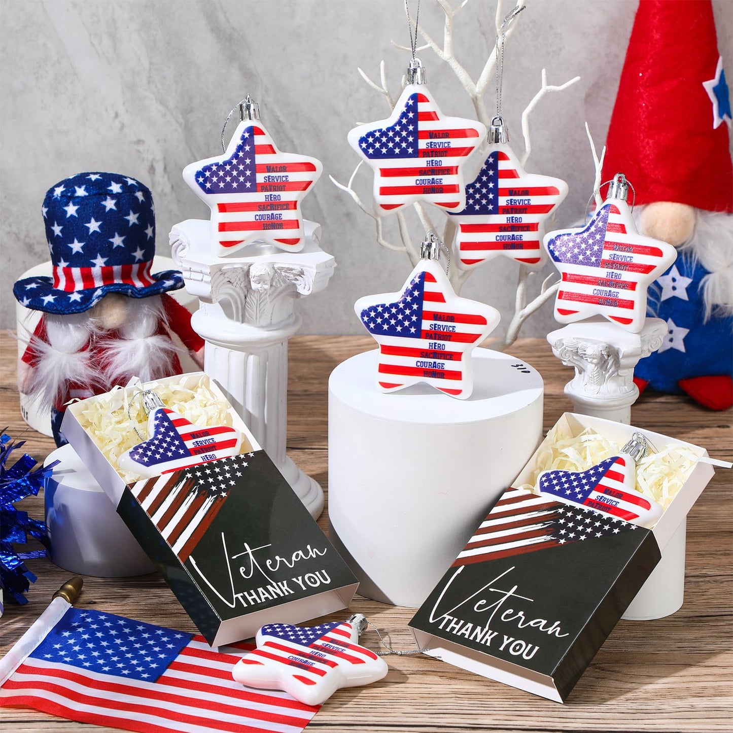 Jenaai 20 Pack 4th of July Decorations, 250th Anniversary Patriotic Hanging Decorations, Red White Blue USA Ornaments for Independence Day Party, Veterans Day (Star)
