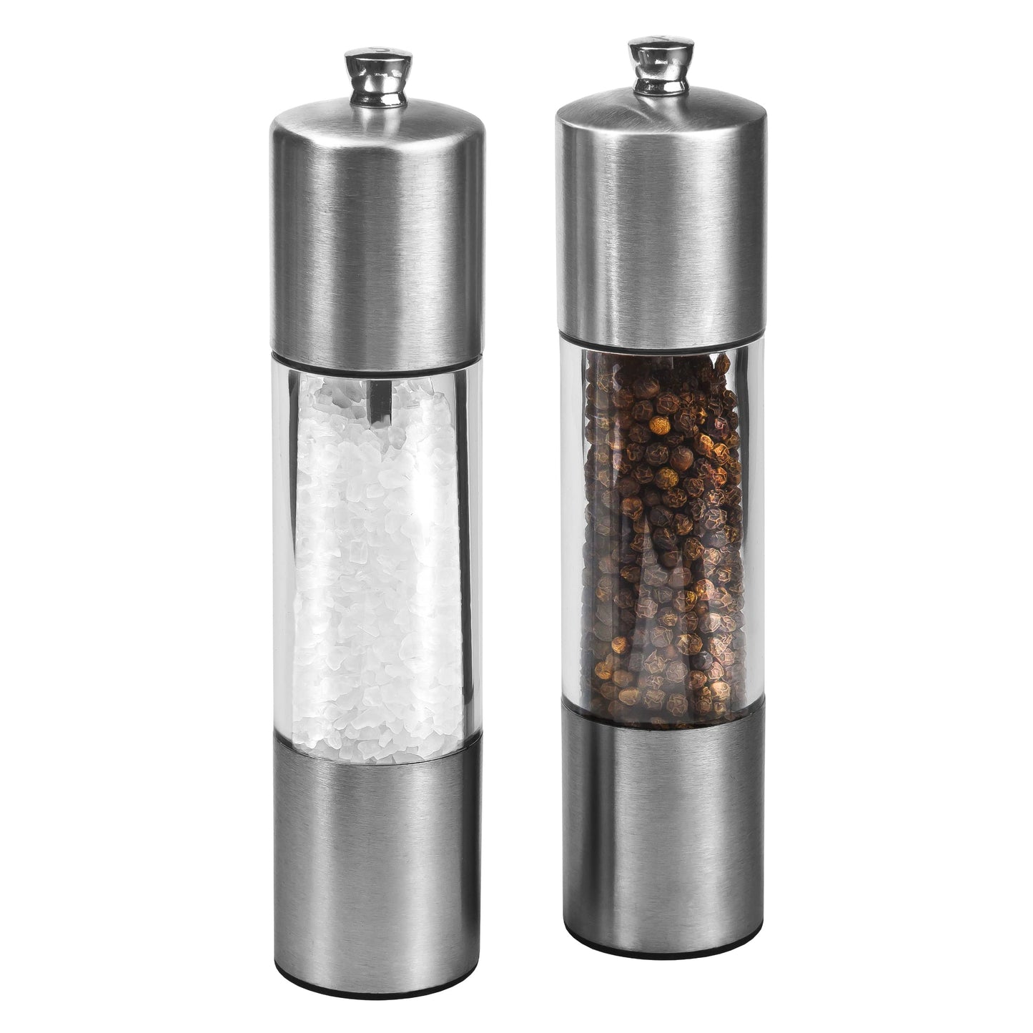 Cole & Mason Everyday Salt & Pepper Mill Gift Set - Filled Salt & Pepper Grinders - Refillable & Adjustable Mill Set - Acrylic & Stainless Steel Salt & Pepper Grinders - Hand Wash - Stainless Steel