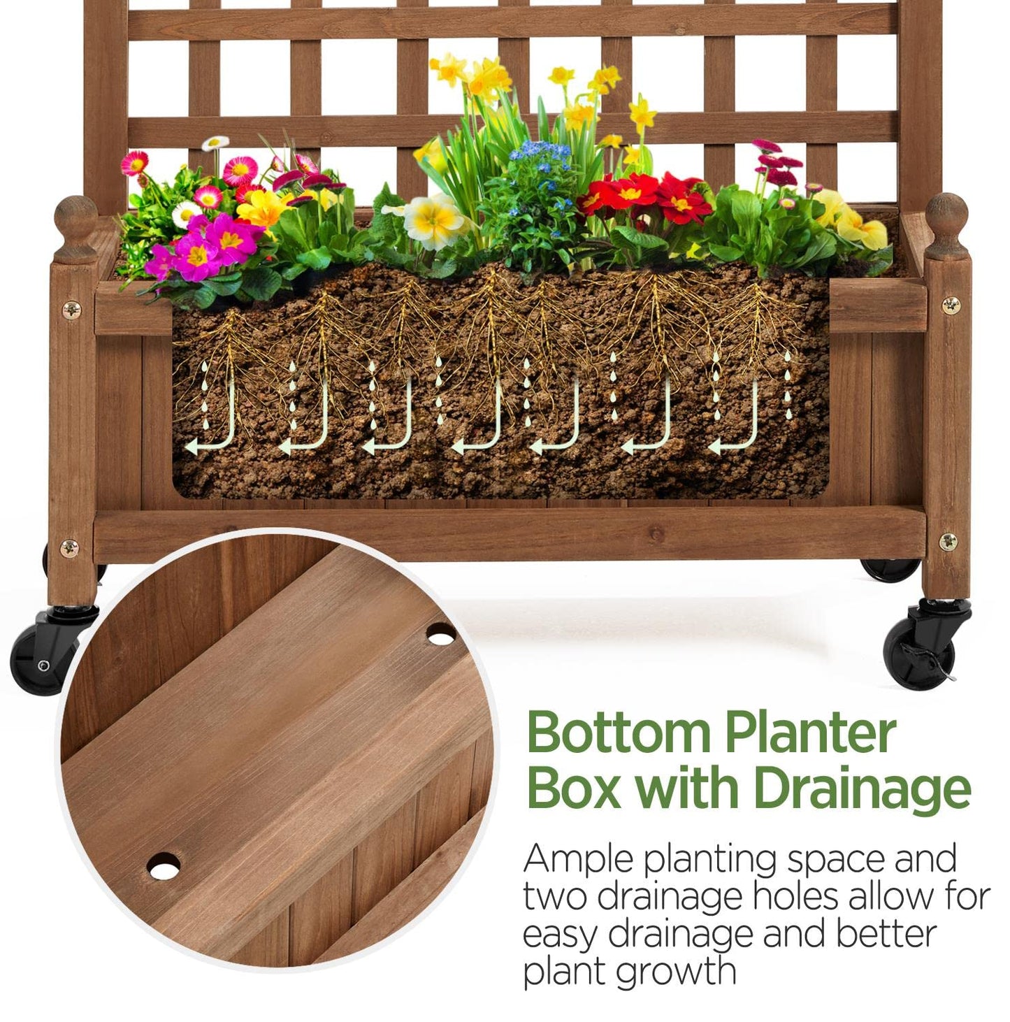 Yaheetech 2pcs 50" H Raised Garden Bed with Trellis & Wheels Standing Vertical Horticulture Planter Box for Vine Climbing Plants, Flowers, Herbs Brown