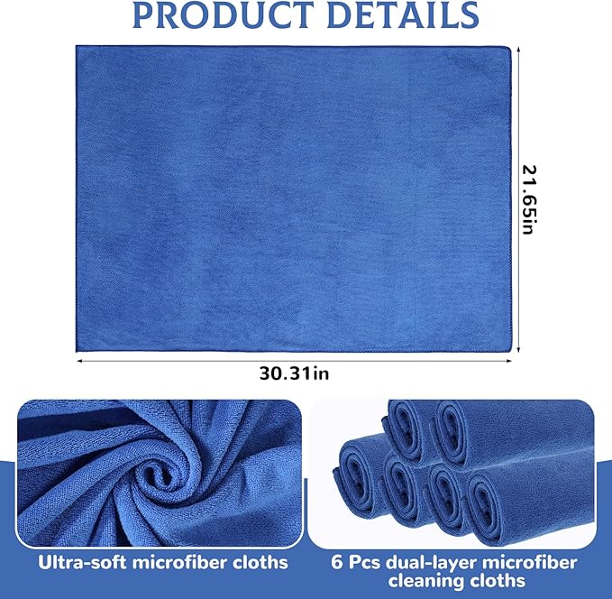 6 Pcs Extra Large Microfiber Cleaning Cloth Reusable Microfiber Towels Thick