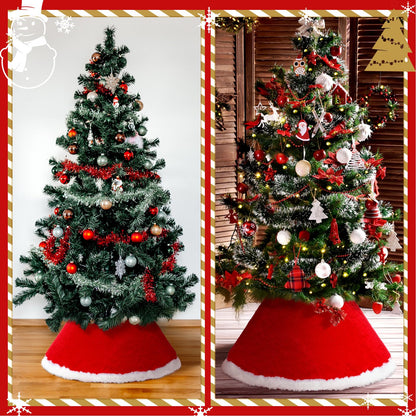 Teenyyou 3 Pcs Mini Christmas Tree Collar for 2-4 ft Mini Tree 17 Inch Diameter Base Small Red Velvet Plush Ring Skirt with White Faux Fur Stand Cover for Xmas Pencil Slim Trees Tabletop Home Decor