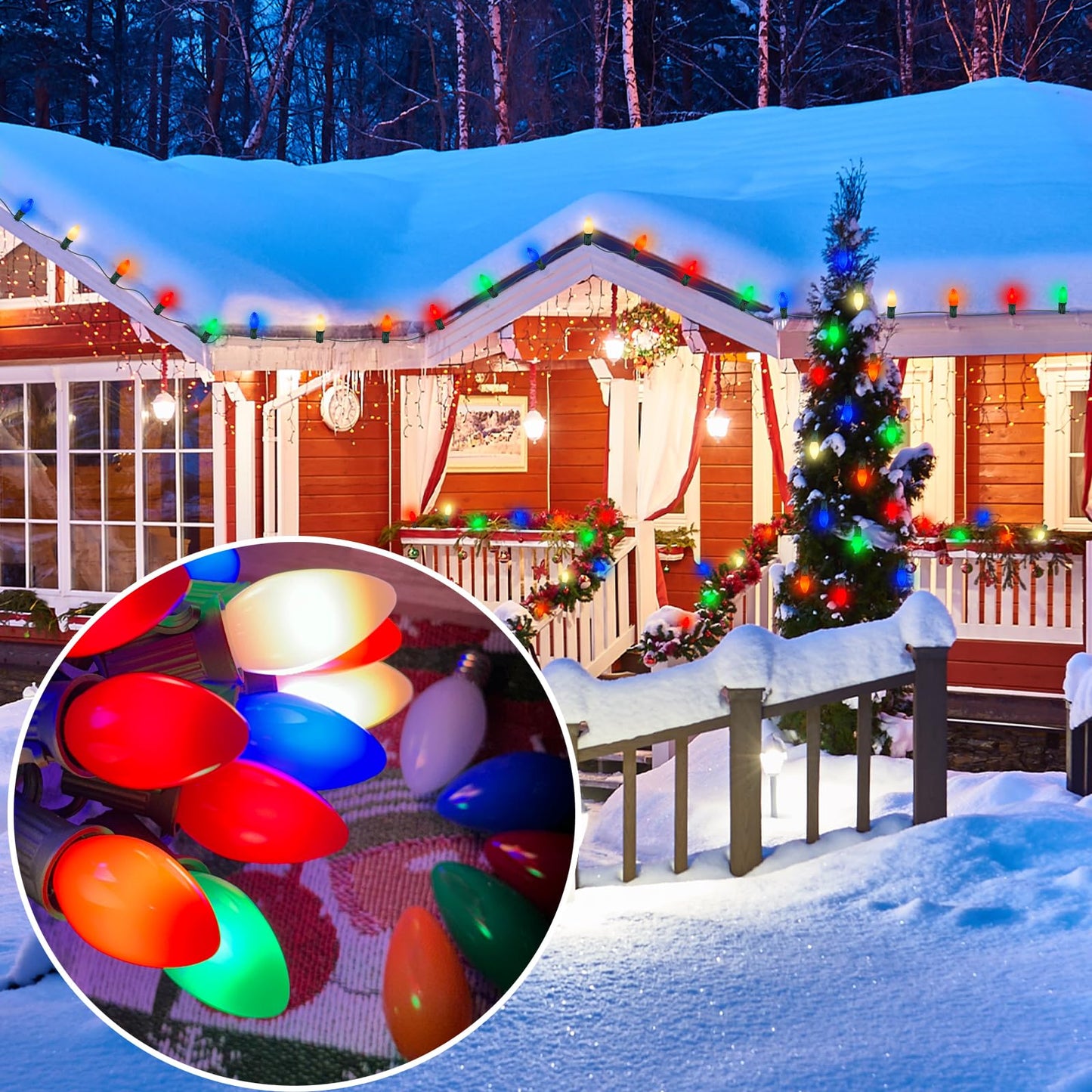 SUNSGNE 25 Pack C7 LED Multicolor Christmas Replacement Light Bulbs for Christmas Indoor Outdoor String Lights, E12/C7 Candelabra Base, 0.6 Watt