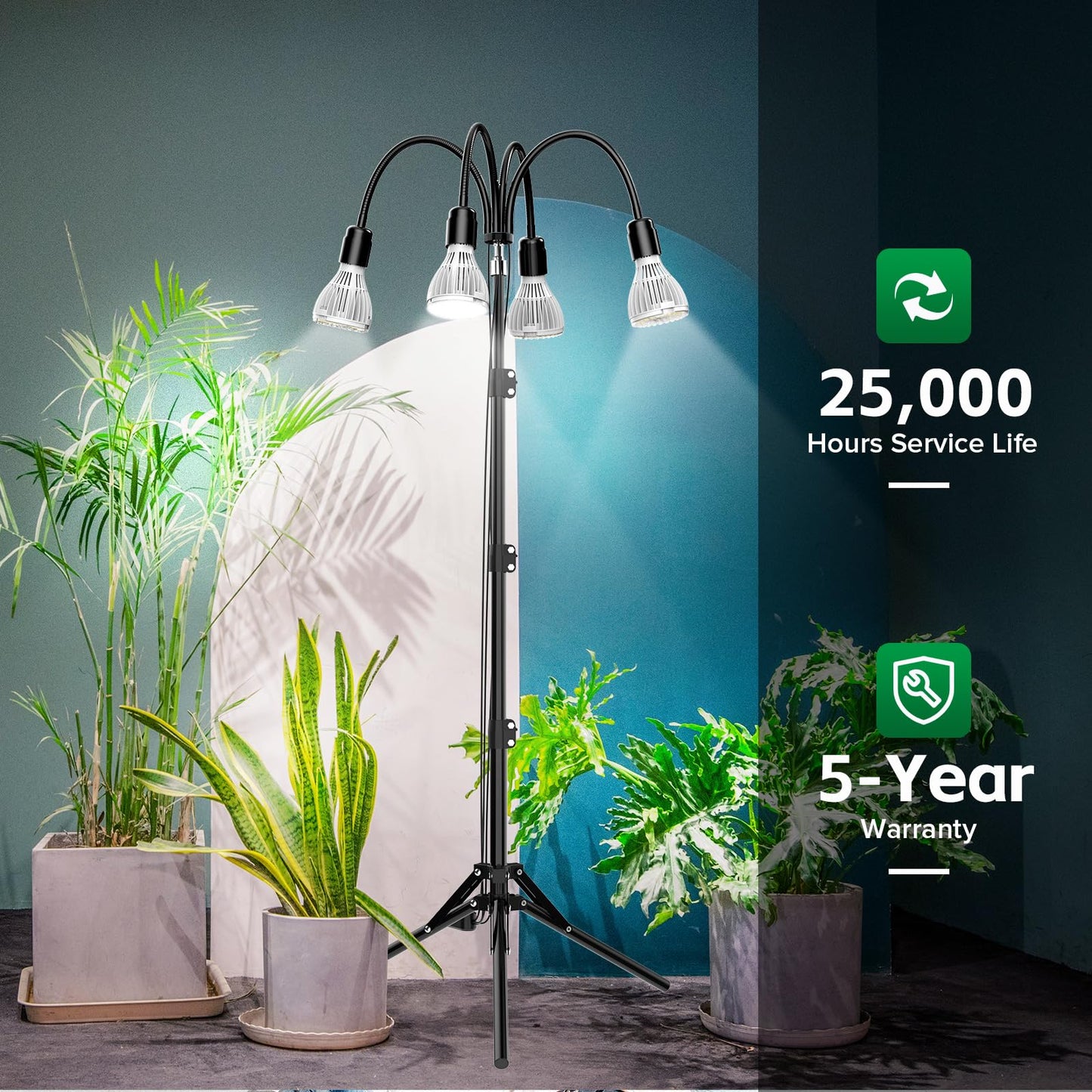 SANSI 120W Grow Light with Adjustable Tripod Stand, Full Spectrum 900W Equiv. LED Floor Plant Light for Indoor Plants, 12,000LM 5000K 660nm Grow Lamp with Replaceable Bulbs for High PPFD Growing