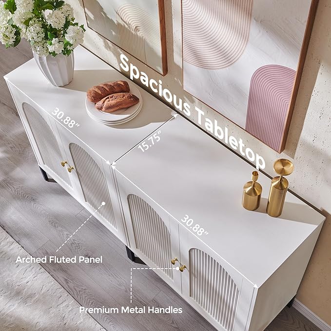 IFBUY Modern Sideboard Buffet Cabinet, 61.75" W Fluted Arched Buffet Cabinet