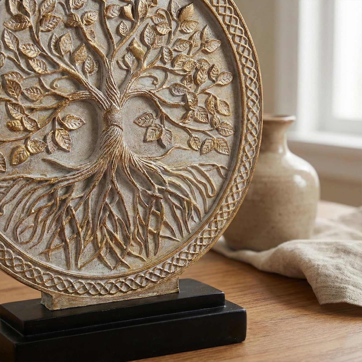 LCCCK Tree of Life Statue, Resin Round Tree Sculpture for Cabinet Decor, Shabby Chic Knick Knacks, Living Room Mantle Entryway Table Top Accent, Symbolic Family Roots Home Decor