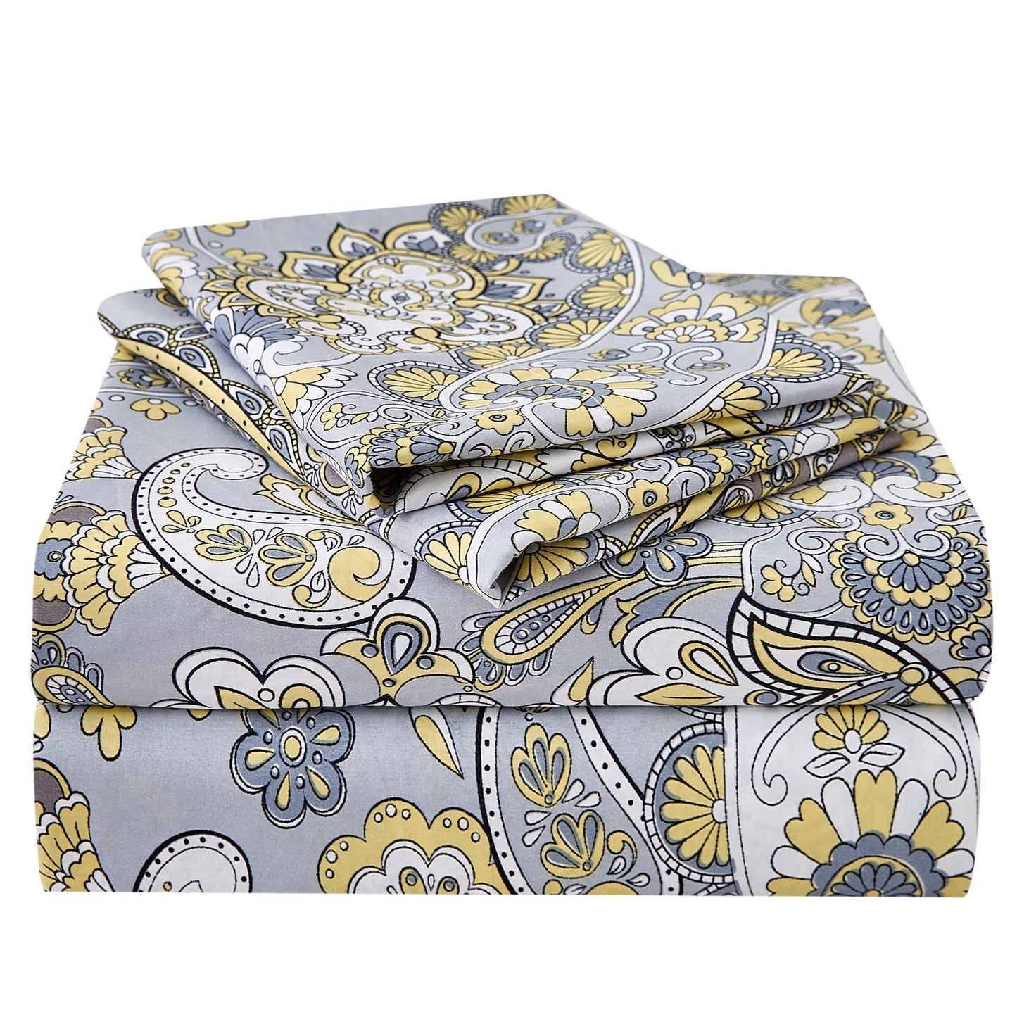 JSD Paisley Sheet Set Queen Size, 4 Piece Retro Pattern Microfiber Bedding Sheets Extra Deep Pocket