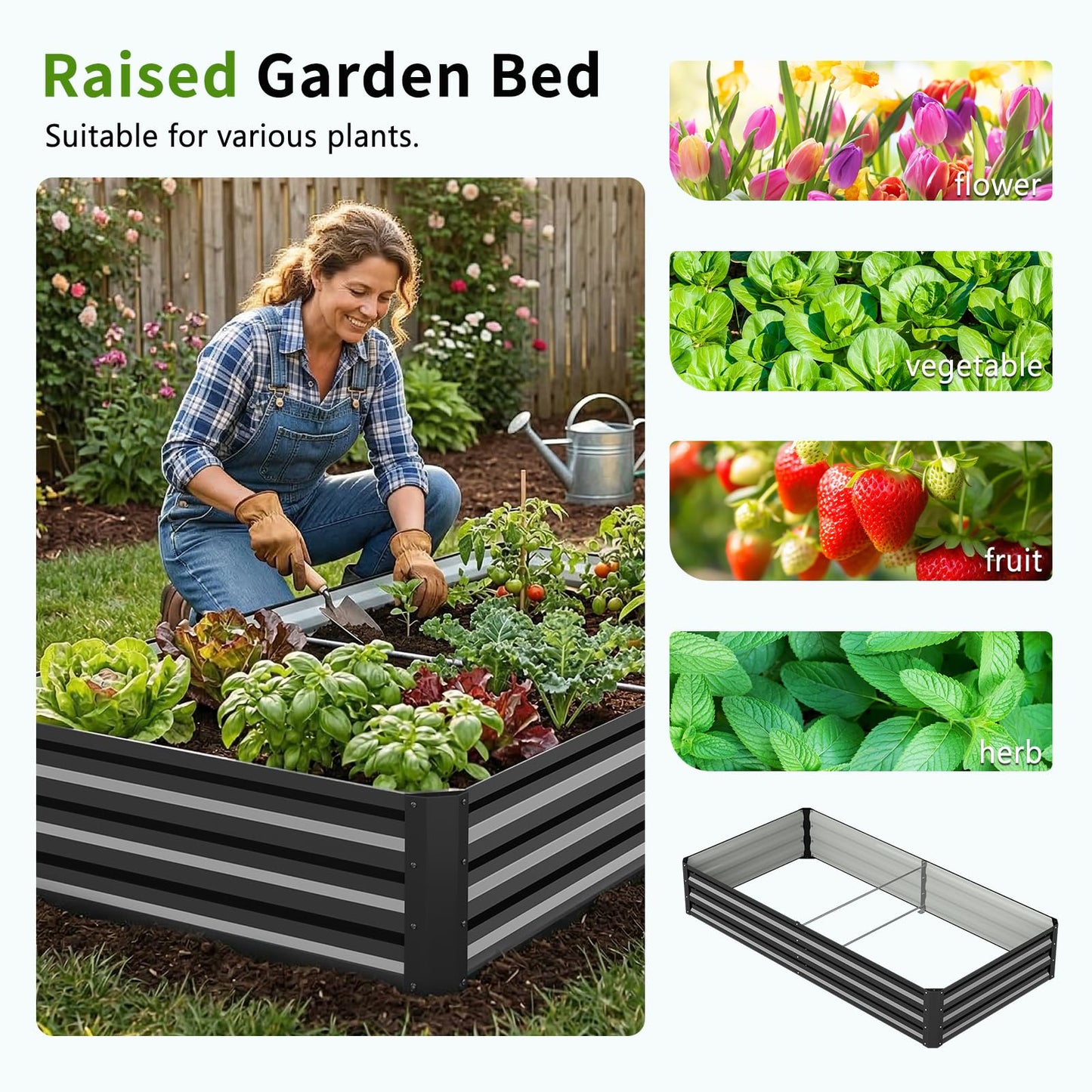 DoCred 3 in 1 Raised Garden Bed with 87in Tall Arch Trellis for Climbing Plants, Galvanized Planter Garden Box Outdoor for Gardening, Climbing Vegetables, Flower, Black