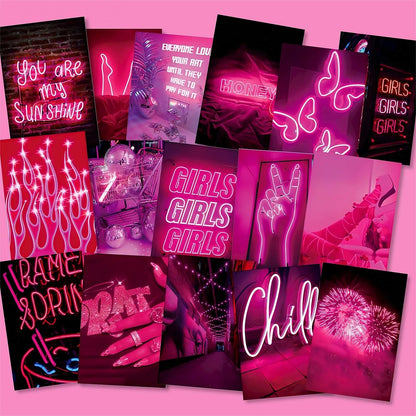 LCLAIDYDY 50 PCS Wall Collage Kit Aesthetic Pictures, Pink Neon Room Decor Posters for Room Aesthetic, Dorm Photo Wall Decor for Teen Girls, VSCO Girl Bedroom Decor (4x6 Inch)