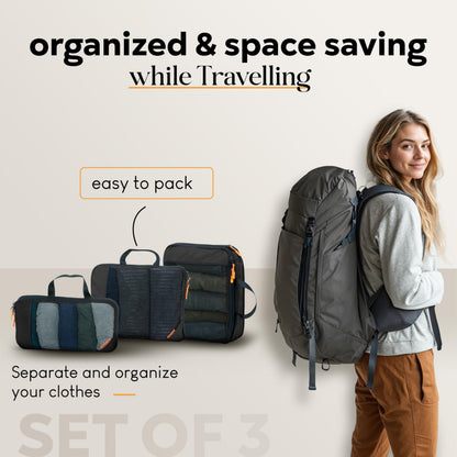 Cruise Essentials Packing Cubes - Organiser Bags for Travel - Compression Set for Suitcases