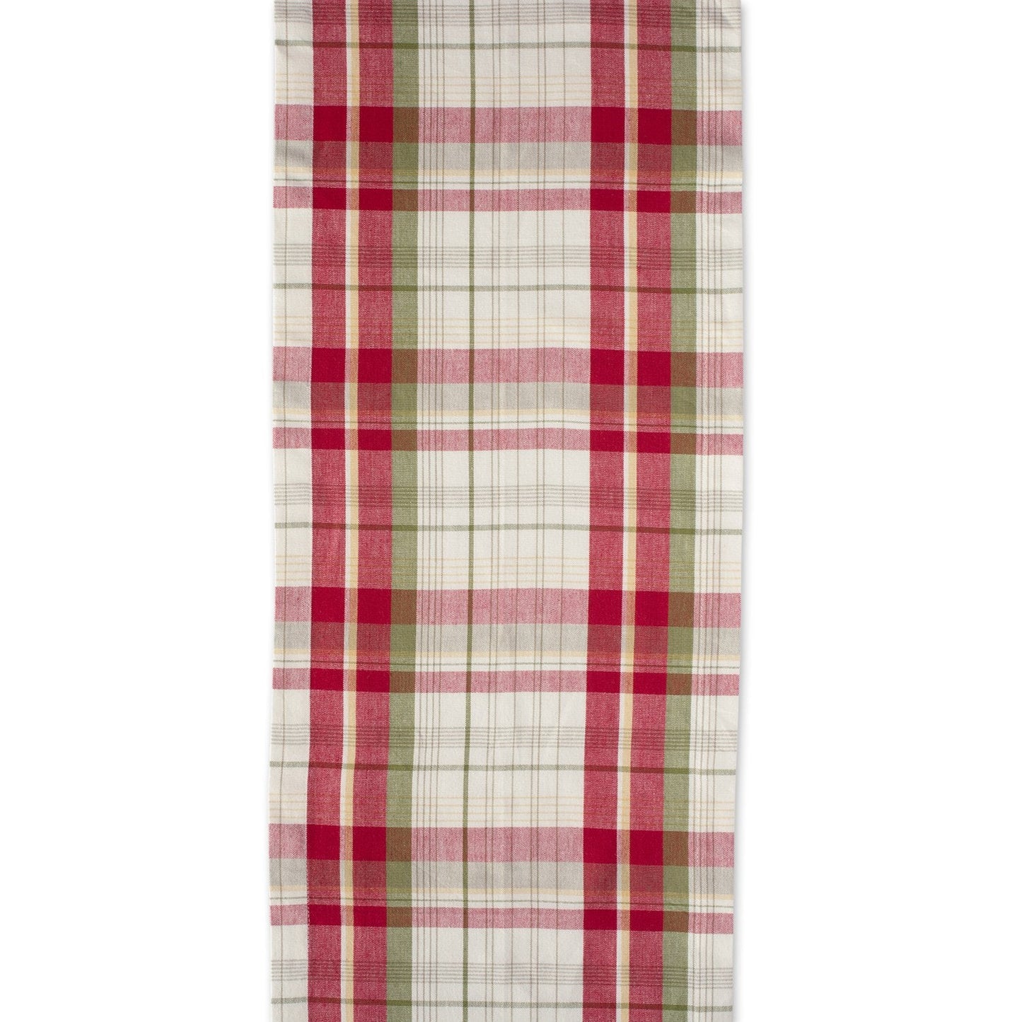 DII Orchard Plaid Collection Linen Tabletop Essentials, Table Runner, 14x72, Taupe/Red