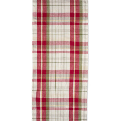 DII Orchard Plaid Collection Linen Tabletop Essentials, Table Runner, 14x72, Taupe/Red