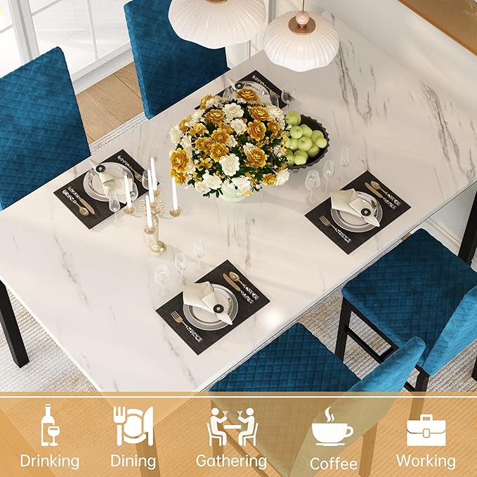 Recaceik Dining Table Set for 4, Modern 5 Piece Dining Table Set Faux Marble