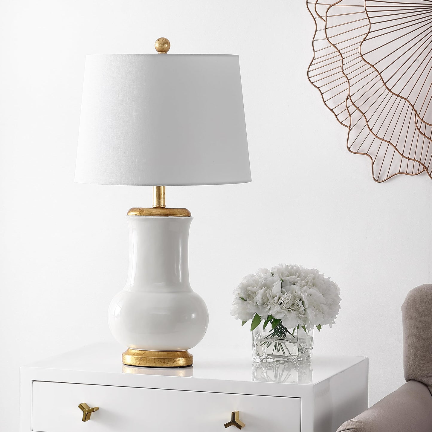 SAFAVIEH Lighting - Emberson 25-Inch Ceramic Table Lamp - Ivory & Gold - Contemporary Sculpted Body Design - Ideal for Living Room, Bedroom - LED Bulb Included (TBL4414A)