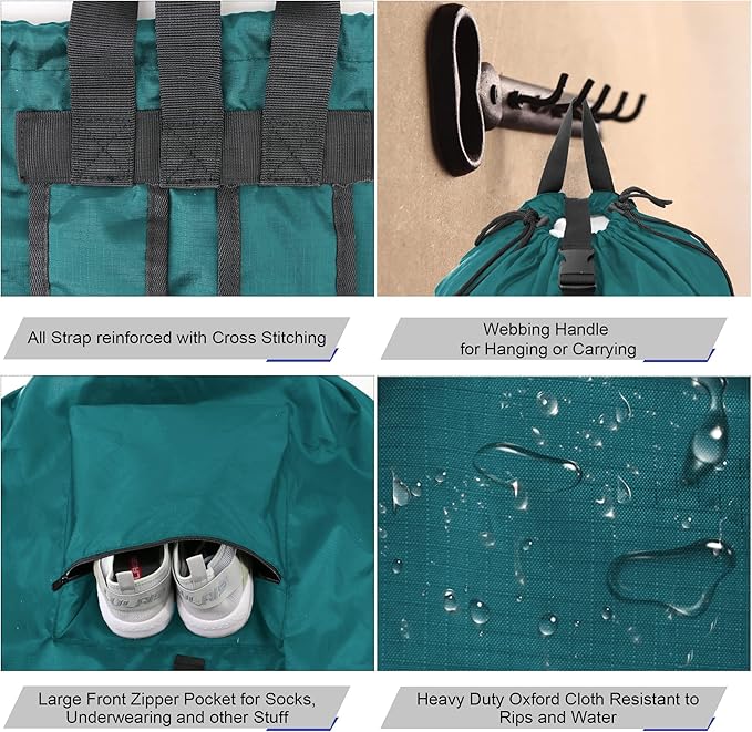 BeeGreen Laundry-Bag-Portable-Backpack, Mars Green Nylon Drawstring -Laundry