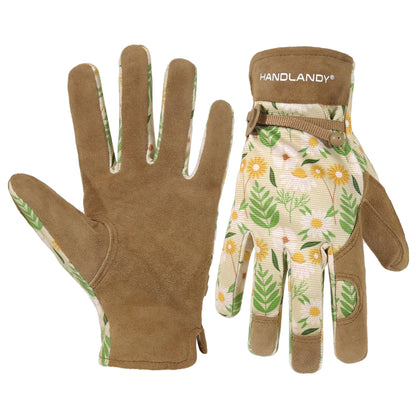 HANDLANDY Gardening Gloves for Women, Utility Goatskin Leather Safety Work Gloves Breathable Ladies Leather Garden Yard Gloves, Best Gift for Gardeners, Large