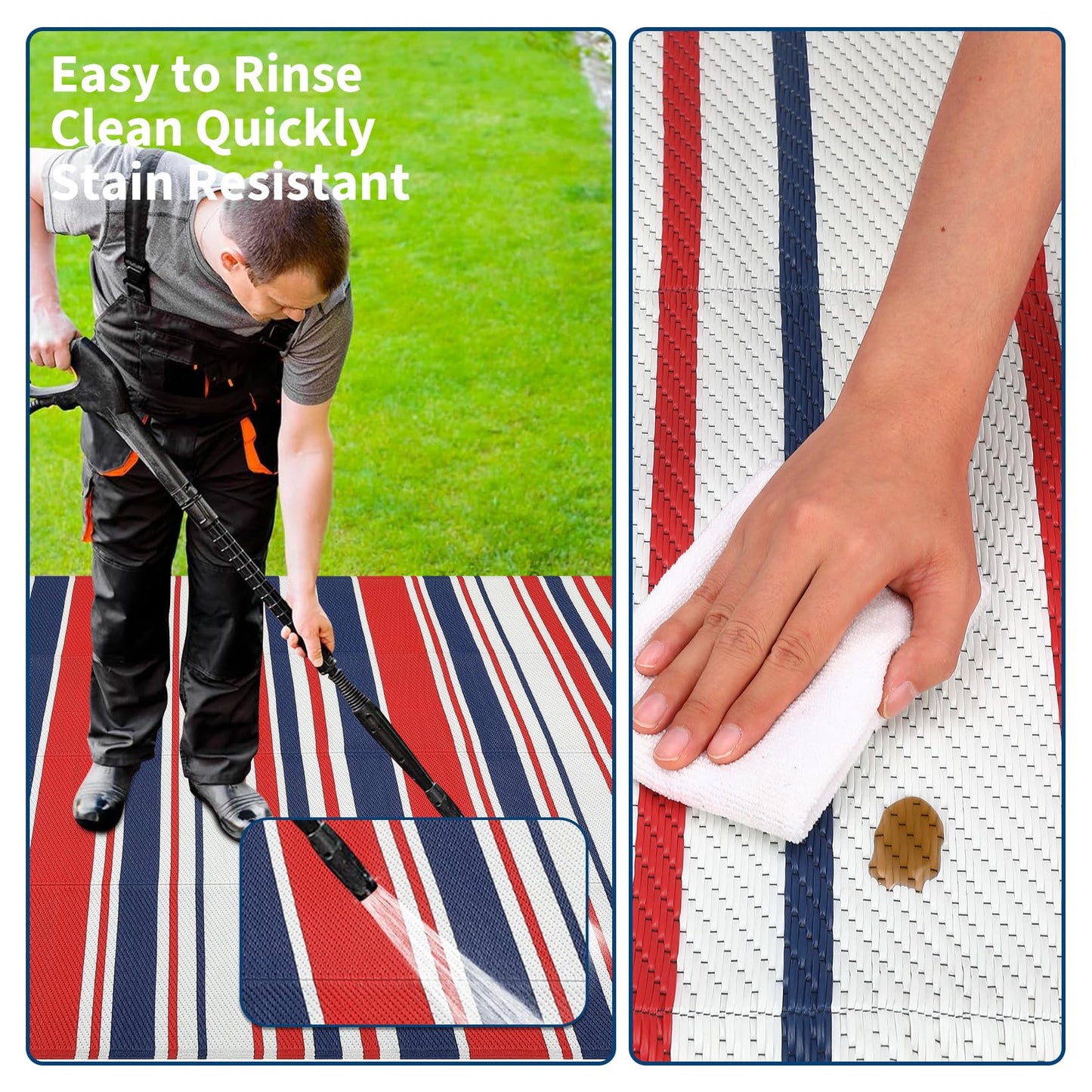 IDEALHOUSE Outdoor Rug 9x18 Ft, Waterproof Plastic Reversible Rug, Modern Camping Mat for Outdoors, RV, Patio, Backyard, Deck, Picnic, Beach, Trailer(Red & Navy & White)
