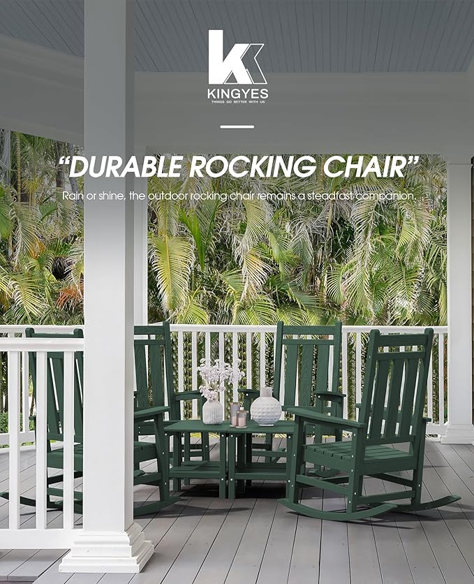 KINGYES Oversized Outdoor Rocking Chair Set of 2, All-Weather Patio Rocking Chairs for Porch, HDPE Outdoor Patio Rockers with High Back & Wide Seat for Garden, Lawn, Green