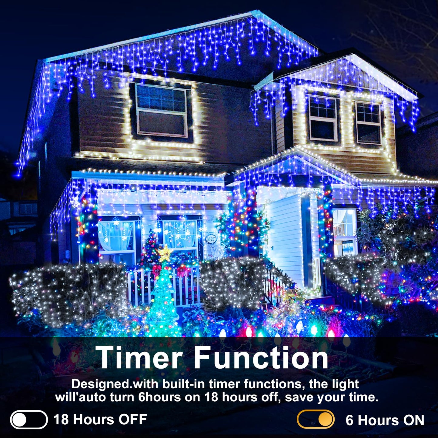 Heceltt Christmas Lights Outdoor, 49FT 480 LED Ice Lights for Outside, 90 Drops Ice String Lights with 8 Modes, Waterproof Timer & Memory for Outside Decor, Yard, Garden, Eaves, Patio, Party (Blue)