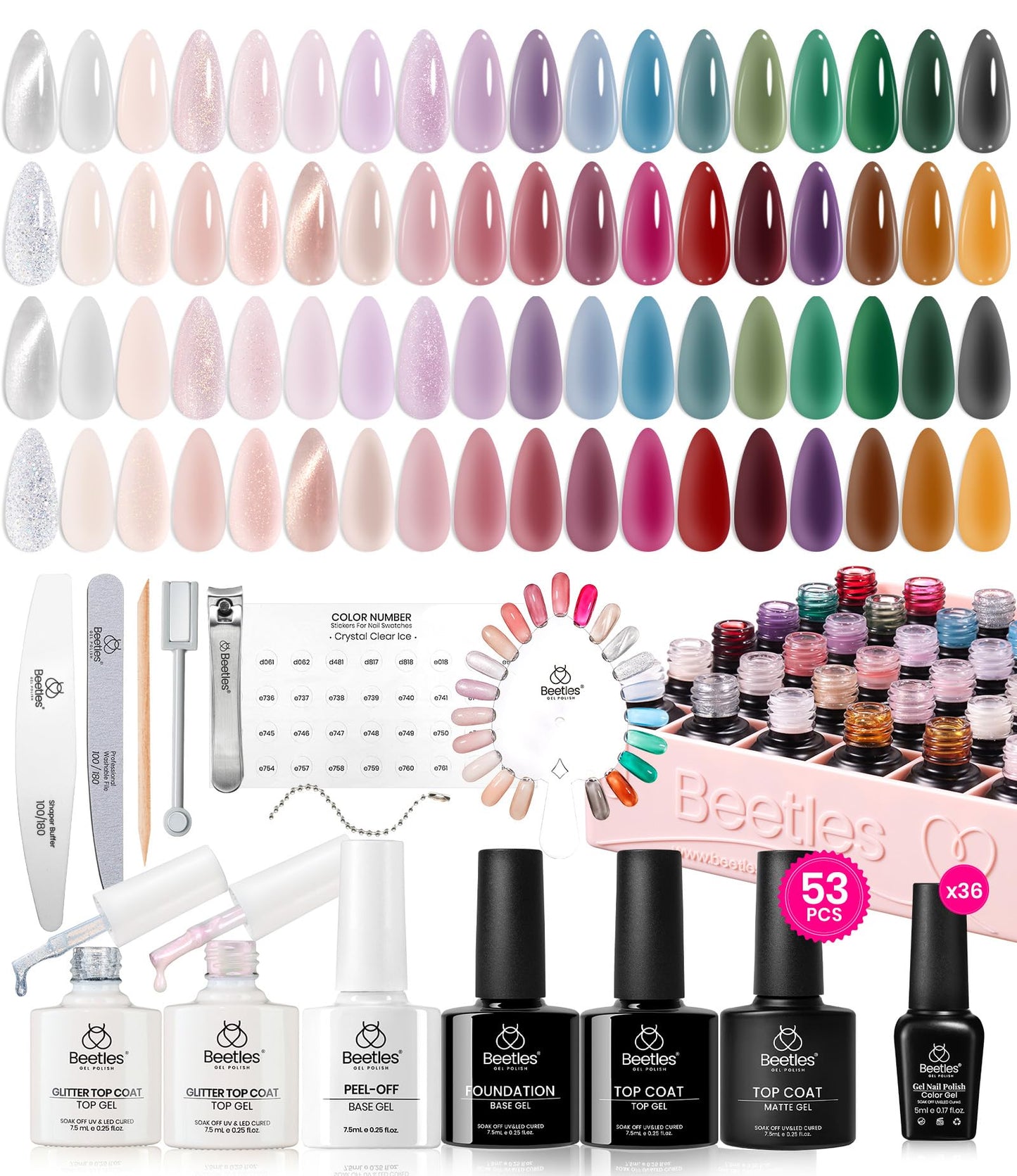 Beetles Cat Eye Gel Polish Set - 24Pcs 20 Colors Glitter Dark Color Changing Gel Nail Polish Kit with Base Gel Glossy Matte Top Coat Soak off UV DIY Nail Art Salon Ombre Black Nails Gift