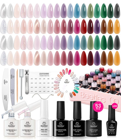 Beetles Cat Eye Gel Polish Set - 24Pcs 20 Colors Glitter Dark Color Changing Gel Nail Polish Kit with Base Gel Glossy Matte Top Coat Soak off UV DIY Nail Art Salon Ombre Black Nails Gift