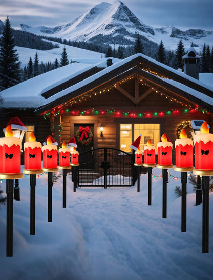Hobbynors Set of 5 Christmas Candle Pathway Lights, Classic Red Outdoor Christmas Decorations for Yard, Weatherproof C7 LED Garden Stakes for Holiday Entryway & Walkway
