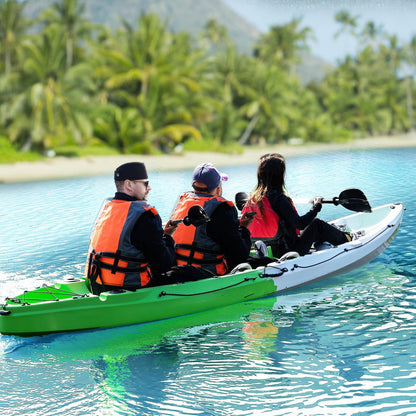 Fishing Kayaks, 12.4FT Sit on Top Kayak for 2-3 Person Adults with Paddle, Capacity of 600LBS, Hard Shell Recreational Kayak, Storage with Tie Downs