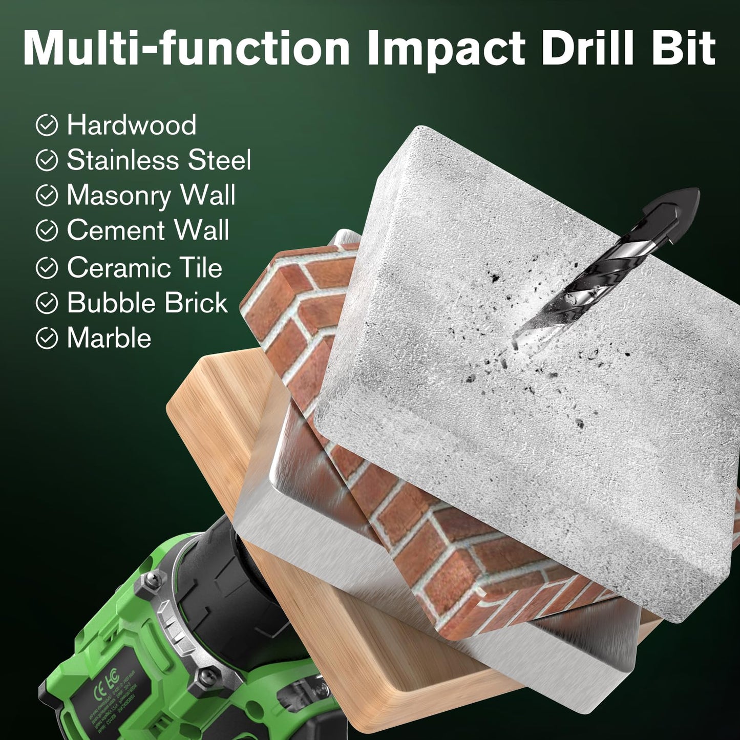Ginour 21V Brushless Cordless Combi Drill Set, 2x1.5Ah, Hammer Drill 50Nm, compatible with Makita 18V Battery, 23+3 Torque, 2 Speed, 48PCS Electric Screwdriver kit, Impact drill for Masonry Wood Metal
